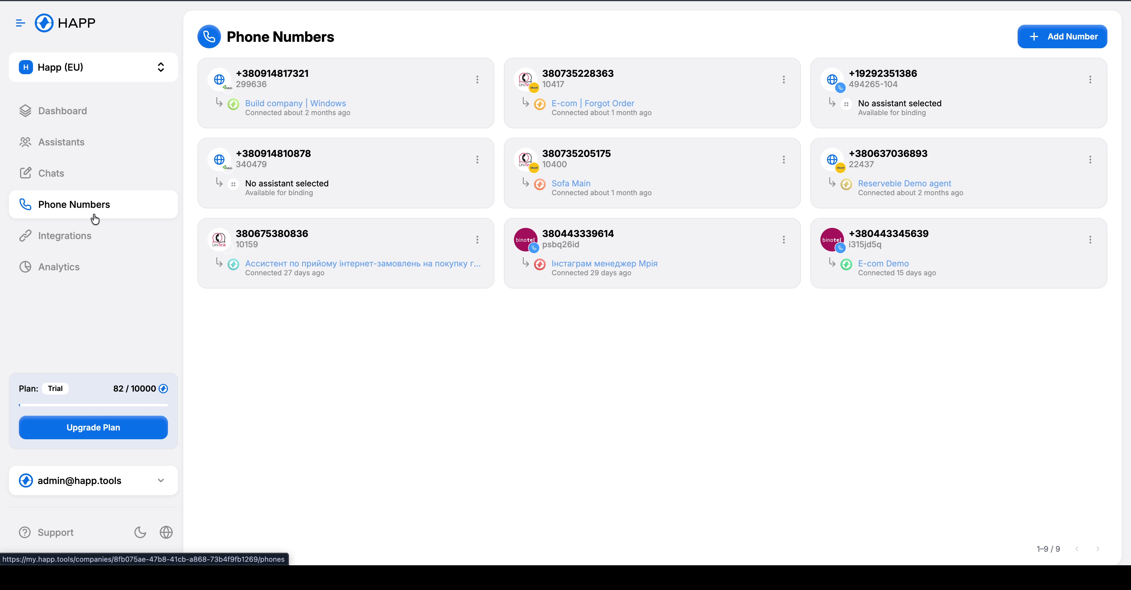 Підключені номери телефонів у HAPP — інтеграція з Ringostat